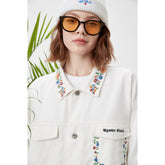Unisex Jacket Spring and Autumn Casual Jacket Men's and Women's Polo Collar Top Couple's White Unifrom Coat